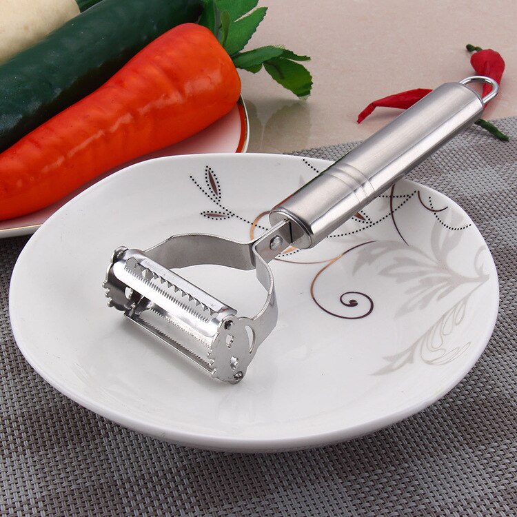 Pelador de acero inoxidable de doble cabeza utensilios para verdura cocina rallador de calabaza cuchillo de pelar patatas rebanador de zanahorias manzana fruta Zester