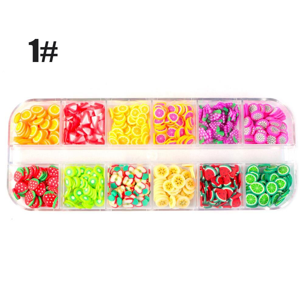 12 Desigs/Box Nail Fruit Plakjes Vlinder Decoratie Decal Paillette Zachte Polymer Klei Tips Cartoon Zomer Pailletten Nail Art acce: 1