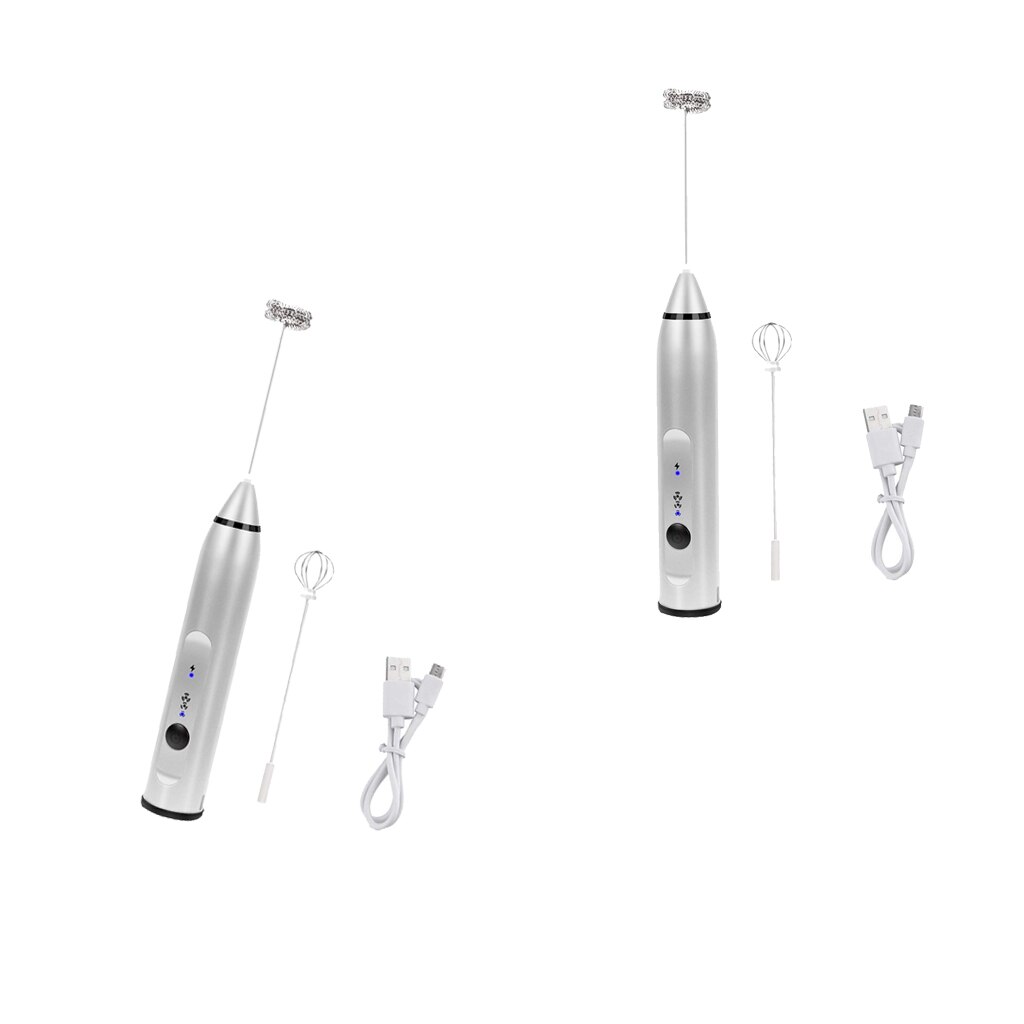 2Pcs Silver Handheld Electric Milk Frother &amp;Eggbeater,Portable Drink Mixer 3 Speeds to Control Handheld Milk Frother