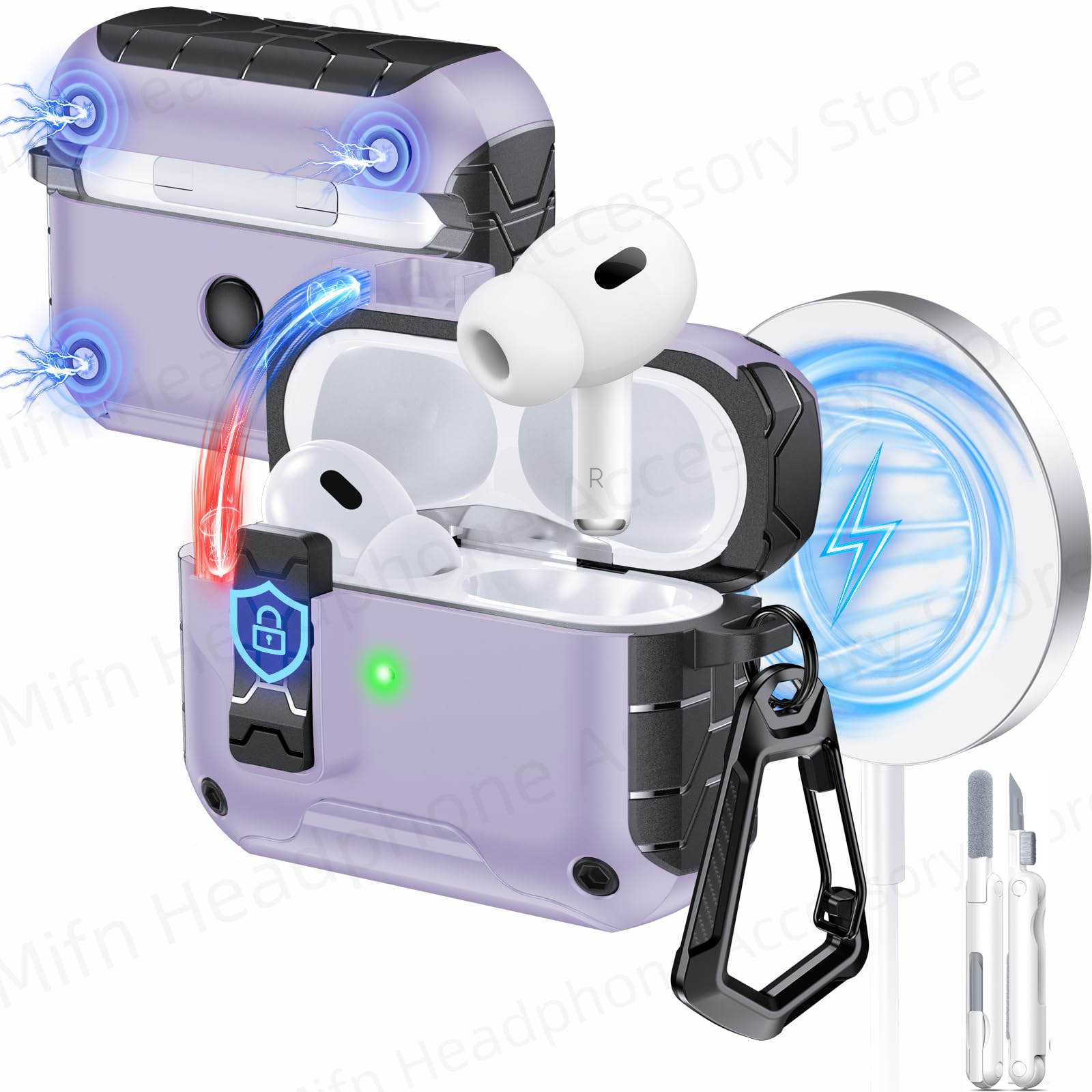 for With MagSafe AirPods 4 (USB C) Case Powerful Protection Magnetic Lid for AirPods 4/Pro 2/Pro USB C Phone Stand Case