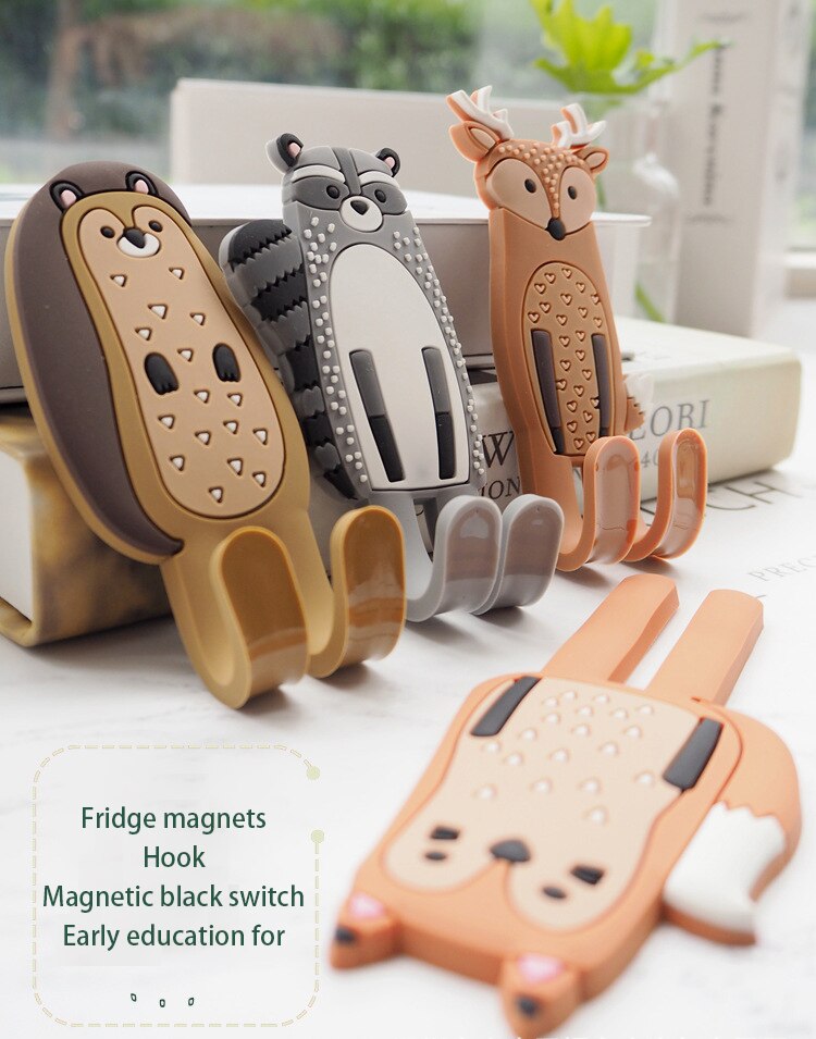 Cute Animal Magnetic Hooks Removable Fridge Sticker Refrigerator Message Non-trace Magnet Coat Hanger Key Holder Storage Hook