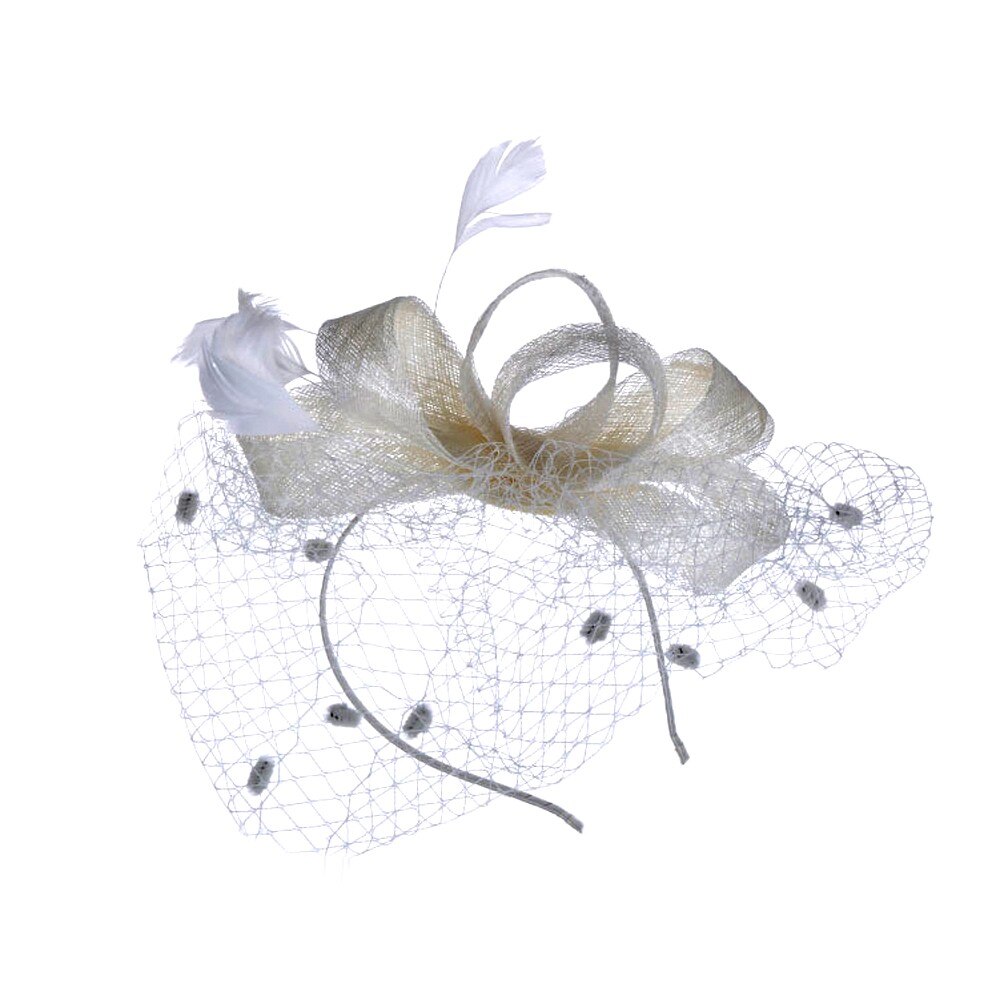 Häät hattu naisille kaunis fascinator mesh hattu nauhat höyhenet erityinen juhlahattu: Beige