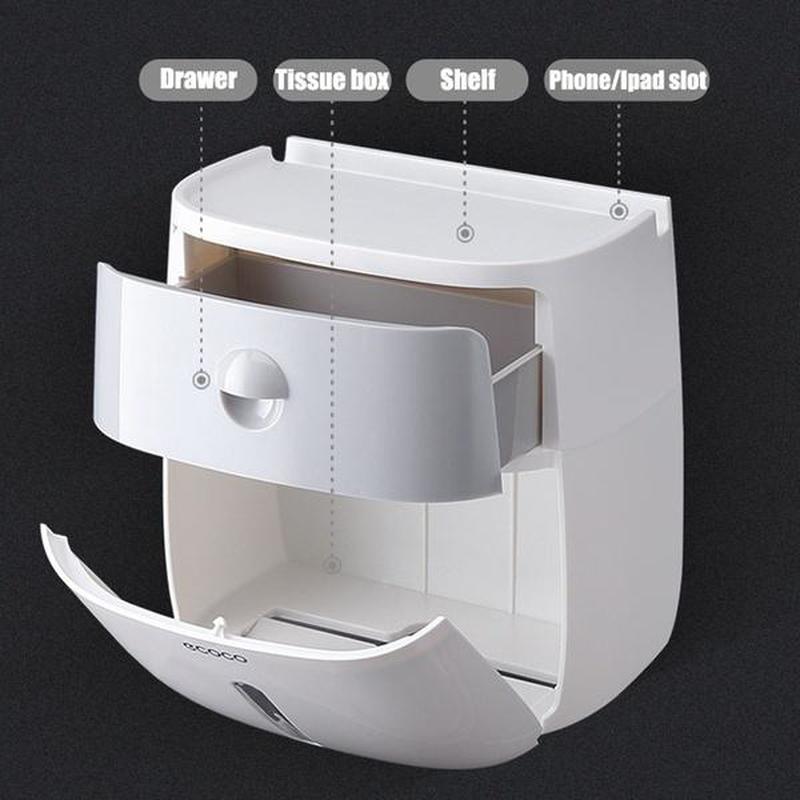 Carrywon Wall-mounted Press-open Waterproof Double-deck Paper Towel Boxes Toilet Belts Drawers and Shelves Double-layer Tissue