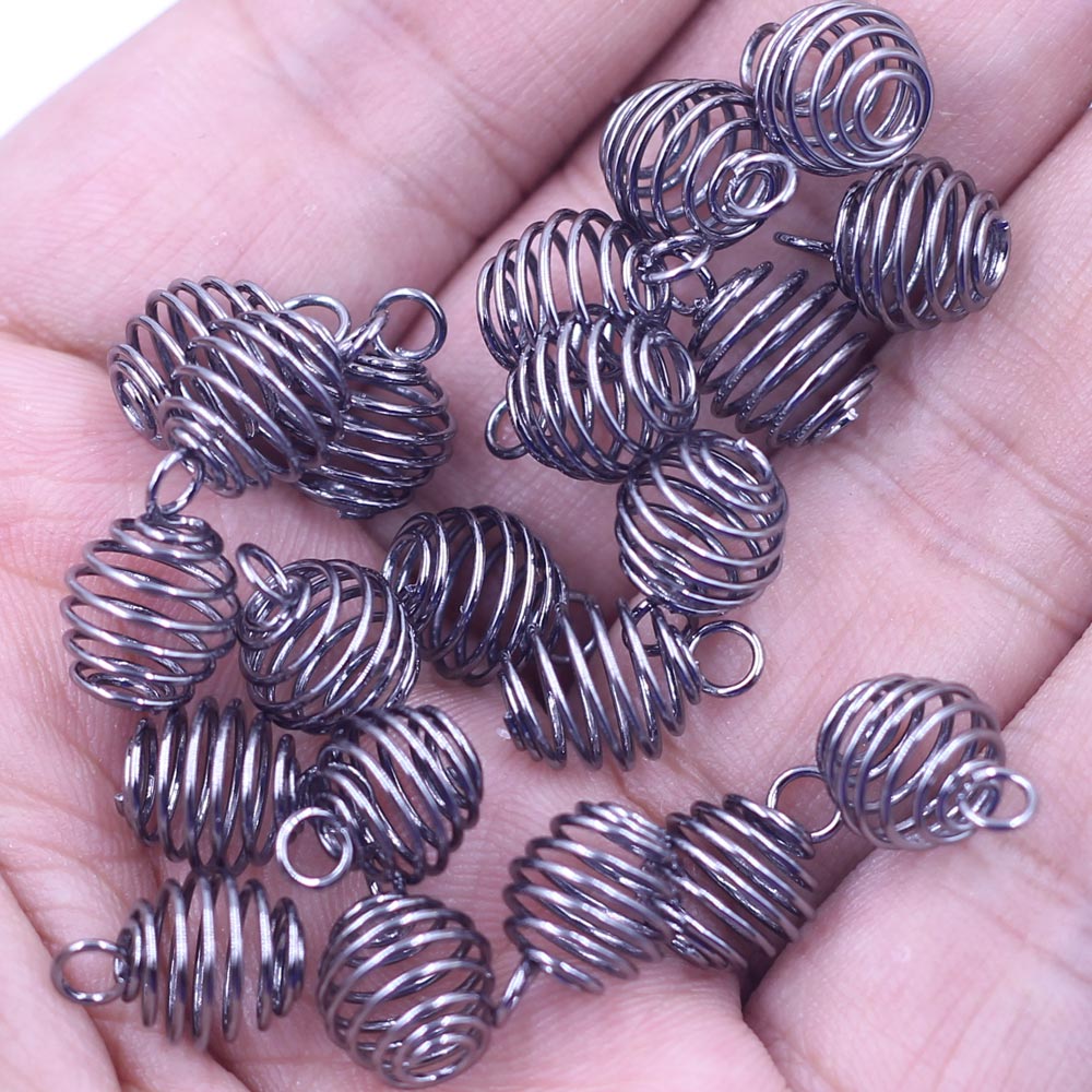 50 Lantaarn Lente Spiral Bead Cages Hangers Zilver Goud Brons Gunmetal Kleur Legering Voor Ketting Sieraden Diy Vinden Charms 9mm: Gunmetal