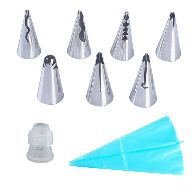 9 Stks/set Piping Tips Met 1 Koppeling + Siliconen Pastry Spuitzak Rvs Ruche Piping Nozzles Icing Tips Set