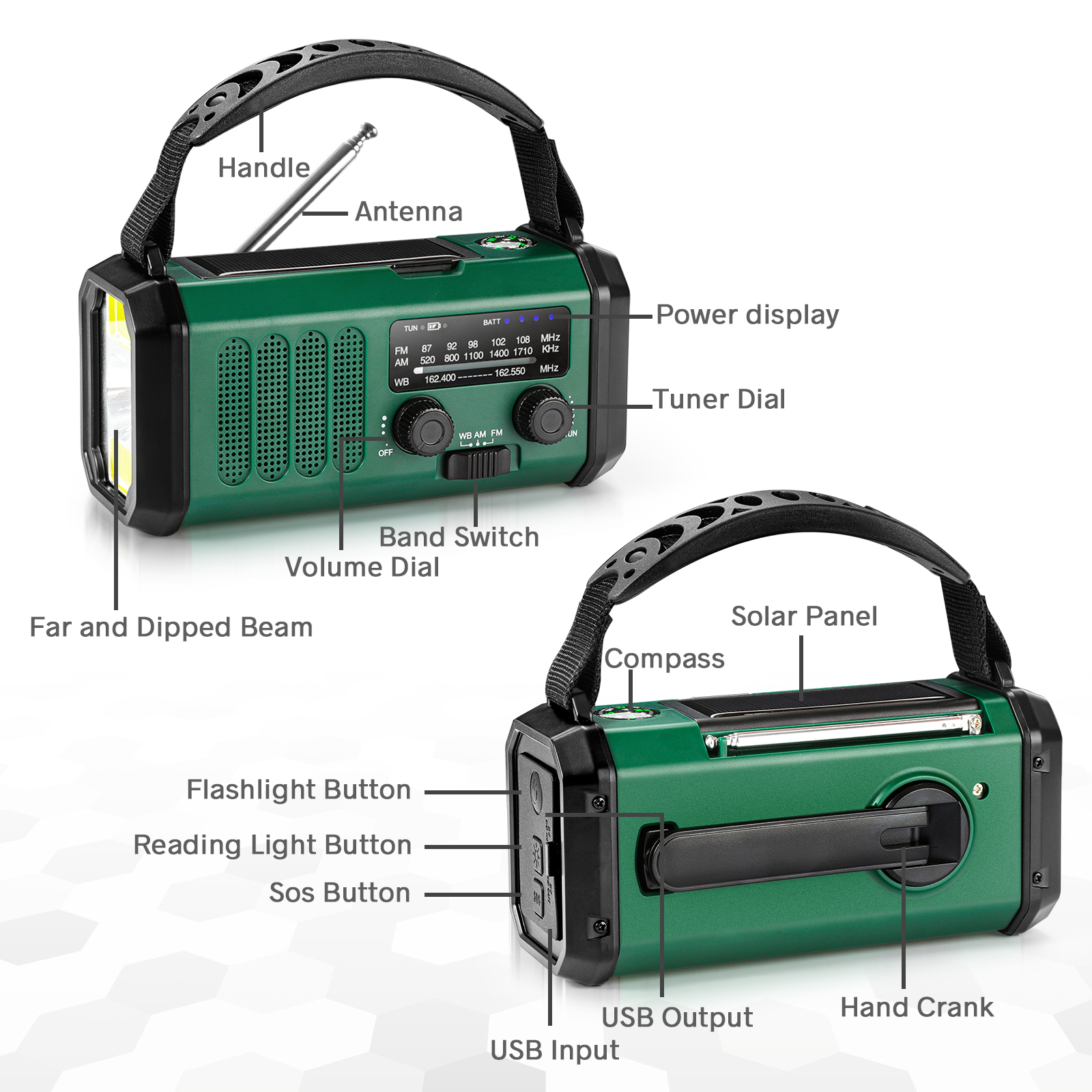 Woopker Radio E30 10000mAh Radio awaryjne FM Solar Generator korby ręcznej AM/FM/NOAA LED Przenośne radio SOS Alarm Power Bank