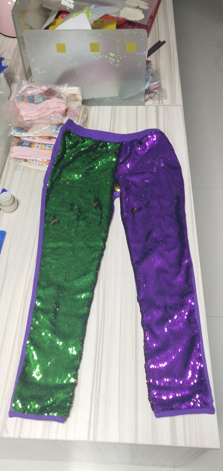 Ingen moq mardi gras vendbar pailletter voksne kvinder leggings bukser skinnende bukser