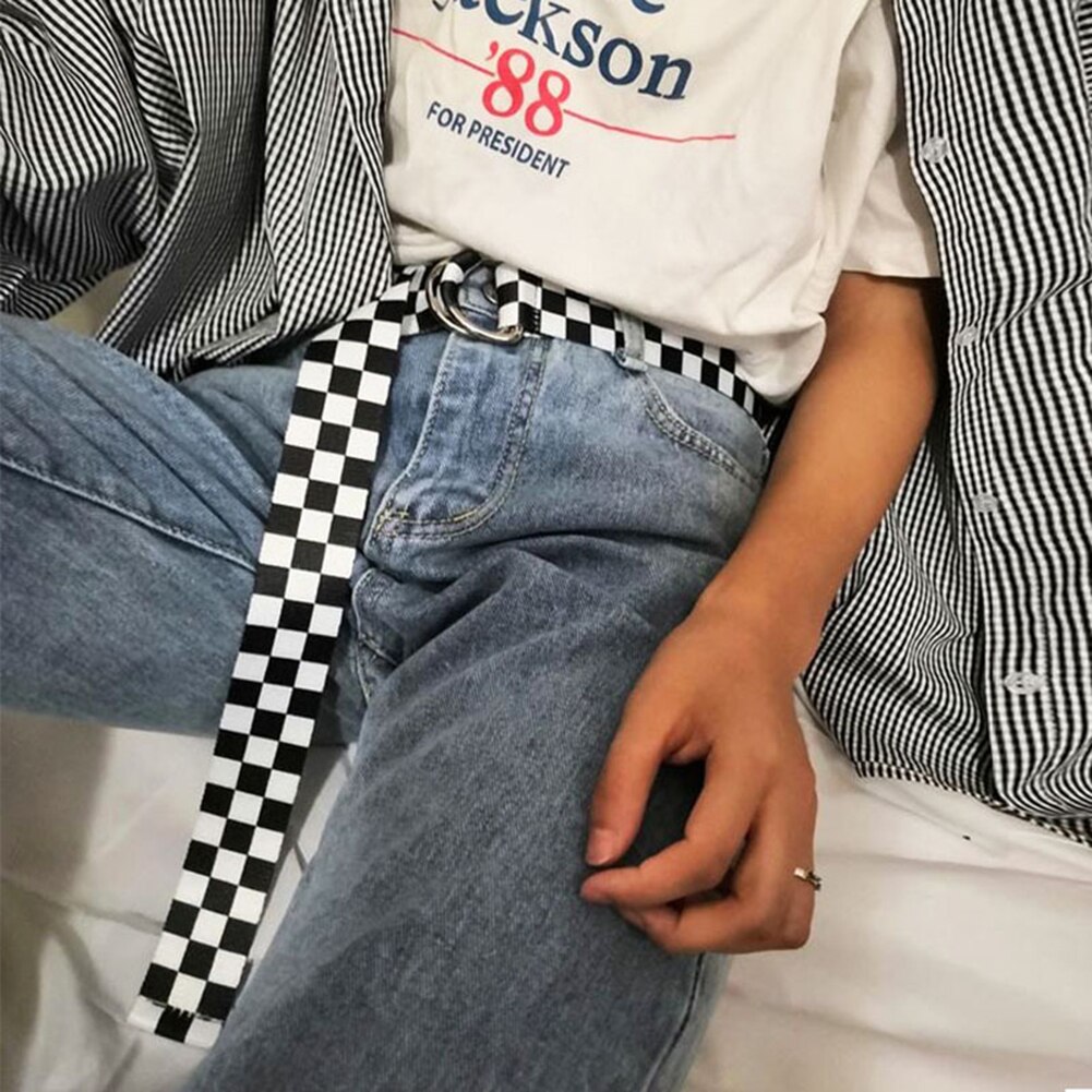 Women's Checkerboard Belt Canvas Waist Belts Cummerbunds Waistband Casual Checkered Black White Plaid Belt