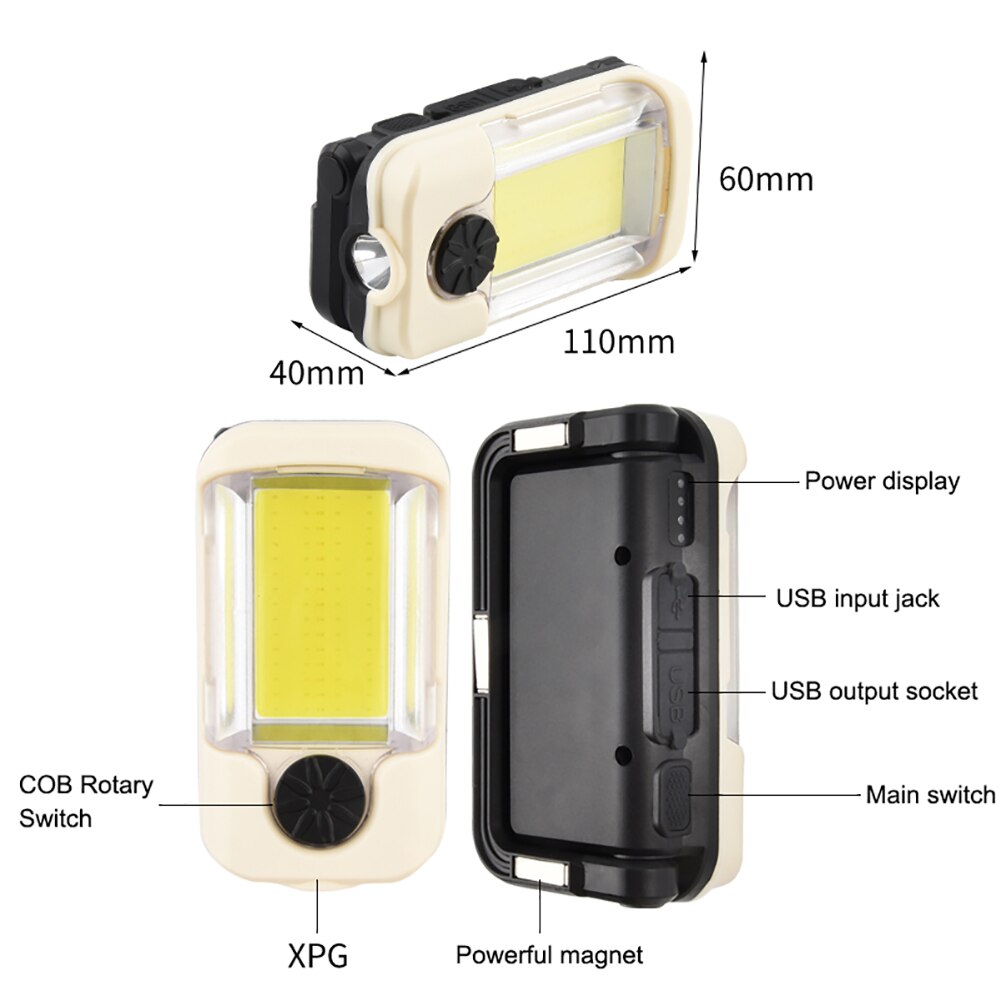 Car LED Inspection Lamp Emergency Light 8000Lm Work Light USB Rechargeable Power Output Folding Magnetic Flashlight