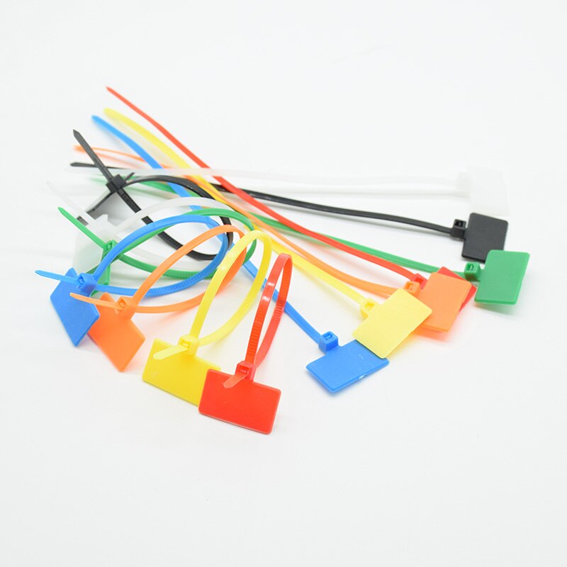 30 stücke 4*150mm Nylon Kabelbinder Schild etiketten Kunststoff schleife Krawatten Marker Kabel Schild selbst-Verriegelung Postleitzahl Krawatten Einfach markieren verrotten blau grün