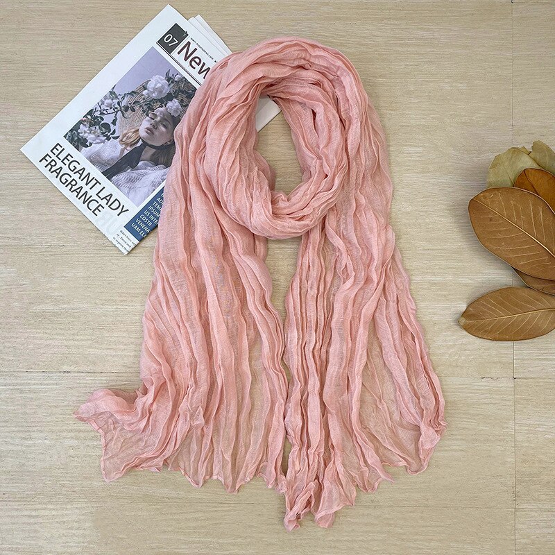 Écharpe plissée rétro en coton et lin de couleur unie pour femme, châle Long de chambre à coucher, pour bureau, printemps et automne: 3