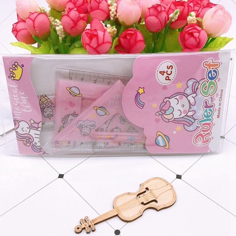 1 Set Cute Cartoon Unicorn Straightedge Ruler Protractor Stationery Set Kids Office School Supplies