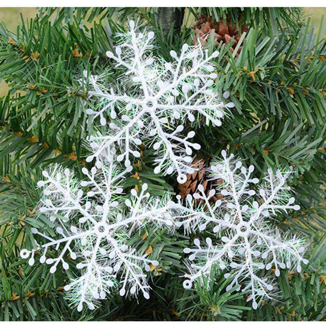 30Pcs 11Cm Kerst Ornament Witte Sneeuwvlokken Plastic Sneeuwvlok Boom Venster Kerst Decoraties Voor Thuis Diy