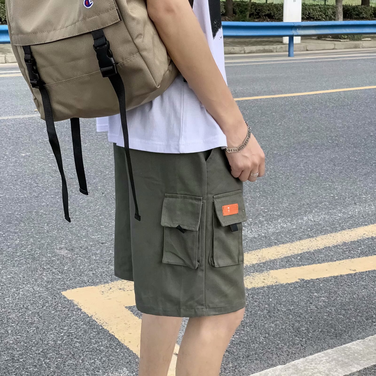Corée à la hommes Cargo Shorts cordon lâche demi-pantalon marée décontracté Sup Streetwear grande poche coton sport pantalons de plage