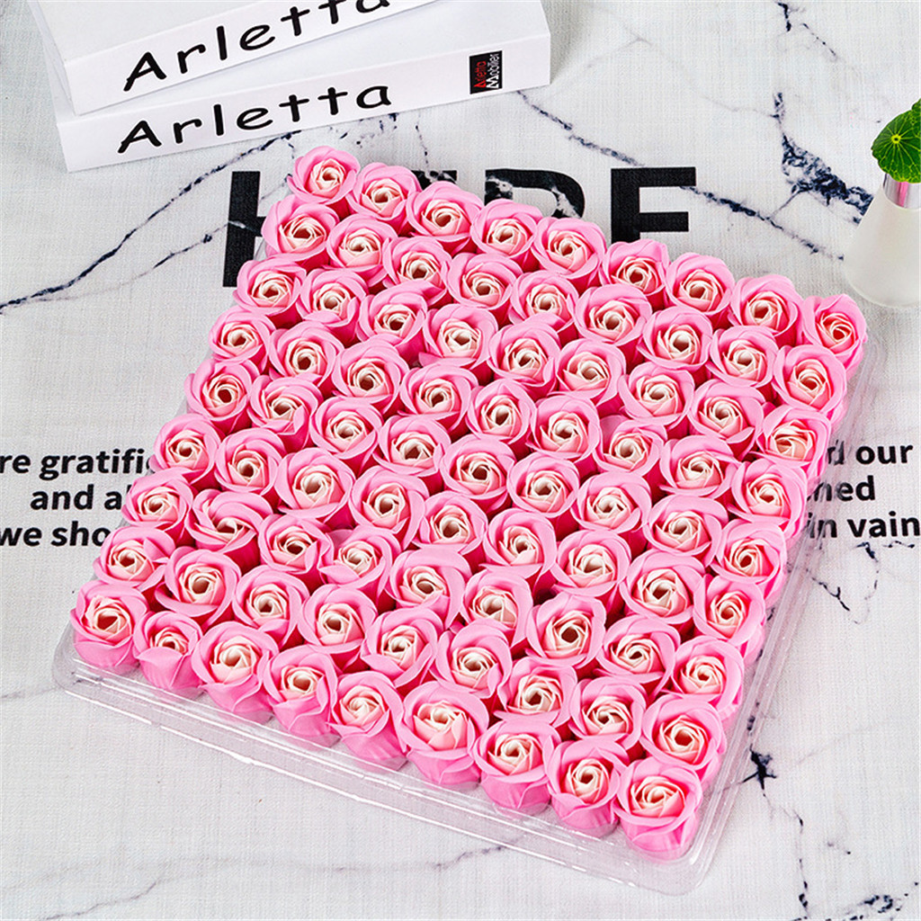81Pcs/1Box Bruiloft Decoratie Rose Zeep Bloem Hoofd Drie-Layer Zonder Base Simulatie Rose Eeuwige bloem Roos: C