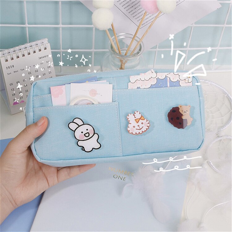 Kawaii Pencil Cases Stationery Pencil Case Large Capacity Pen Case For Girls Retro Trousse Scolaire School Supplies Pencilcase: B Blue