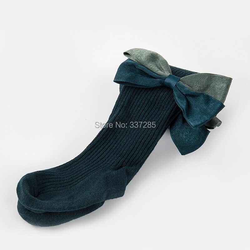 Collant colorati in cotone con fiocco grande per bambina collant per neonato autunno inverno collant lavorati a maglia a strisce principessa carino per bambini bambini: buio verde / L