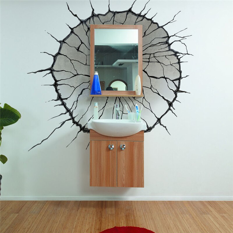 vivid 3D Broken Wall Hole view window home decals wall sticker house living room bedroom lovely decoration washroom kitchen