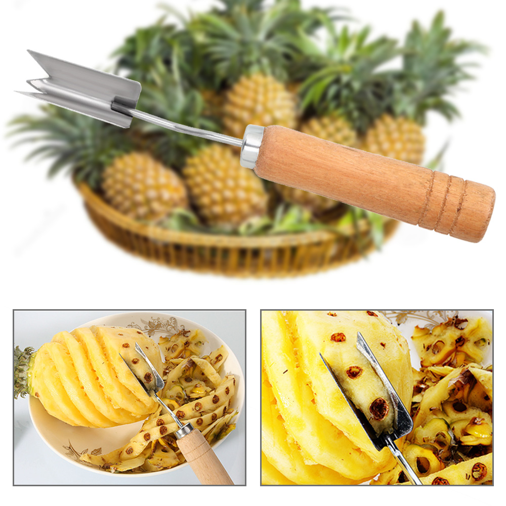 Ananas Zaad Remover Mes V-vormige Ananas Slicer Rvs Houten Handvat Vork Fruit Gereedschap Ananas Dunschiller