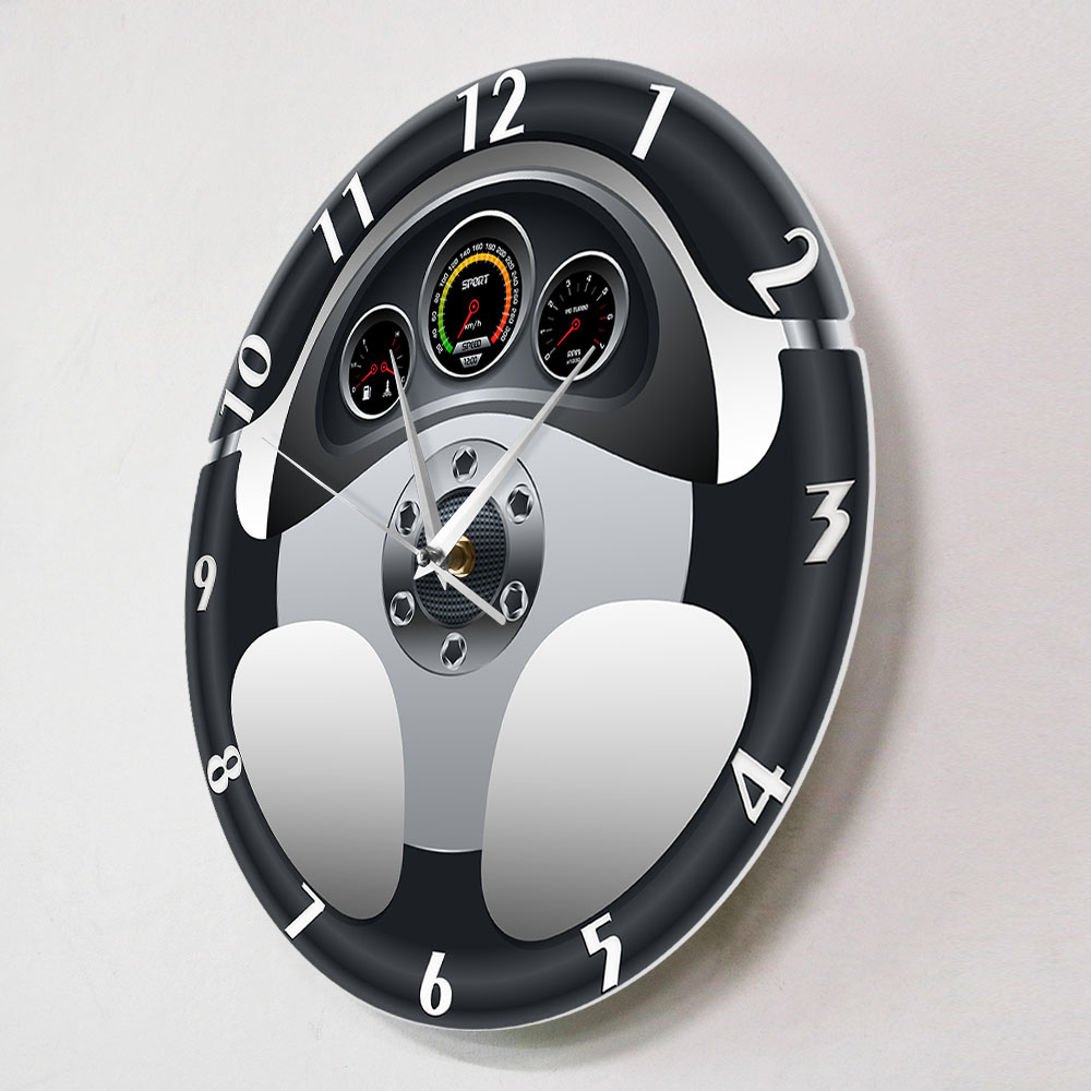 Automobile Artwork Wall Clock Sport Car Steering Wheel And Dashboard Wall Clock Automotive Drive Auto Style Auto Repair Decor