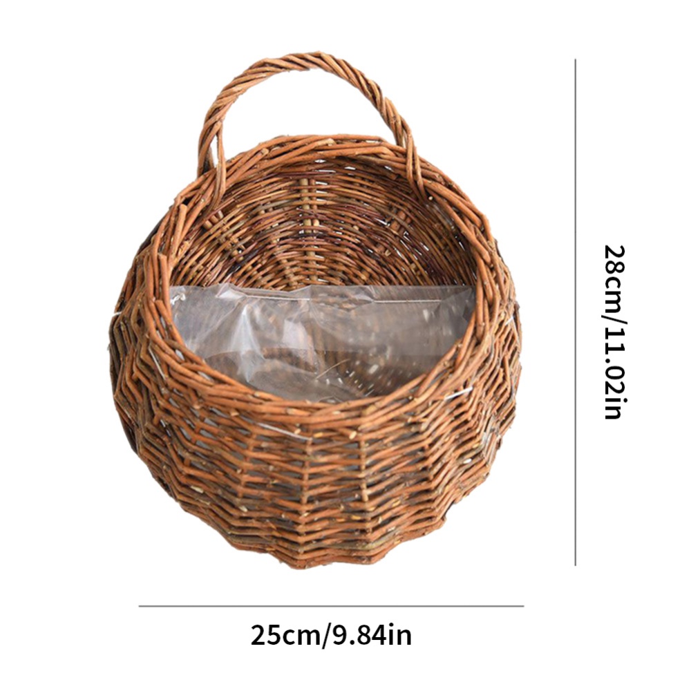 Hanging Planter Basket Handmade Hanging Wicker Rattan Flower Basket With A Plastic Film For Flower Planting Beautiful Practical: light green