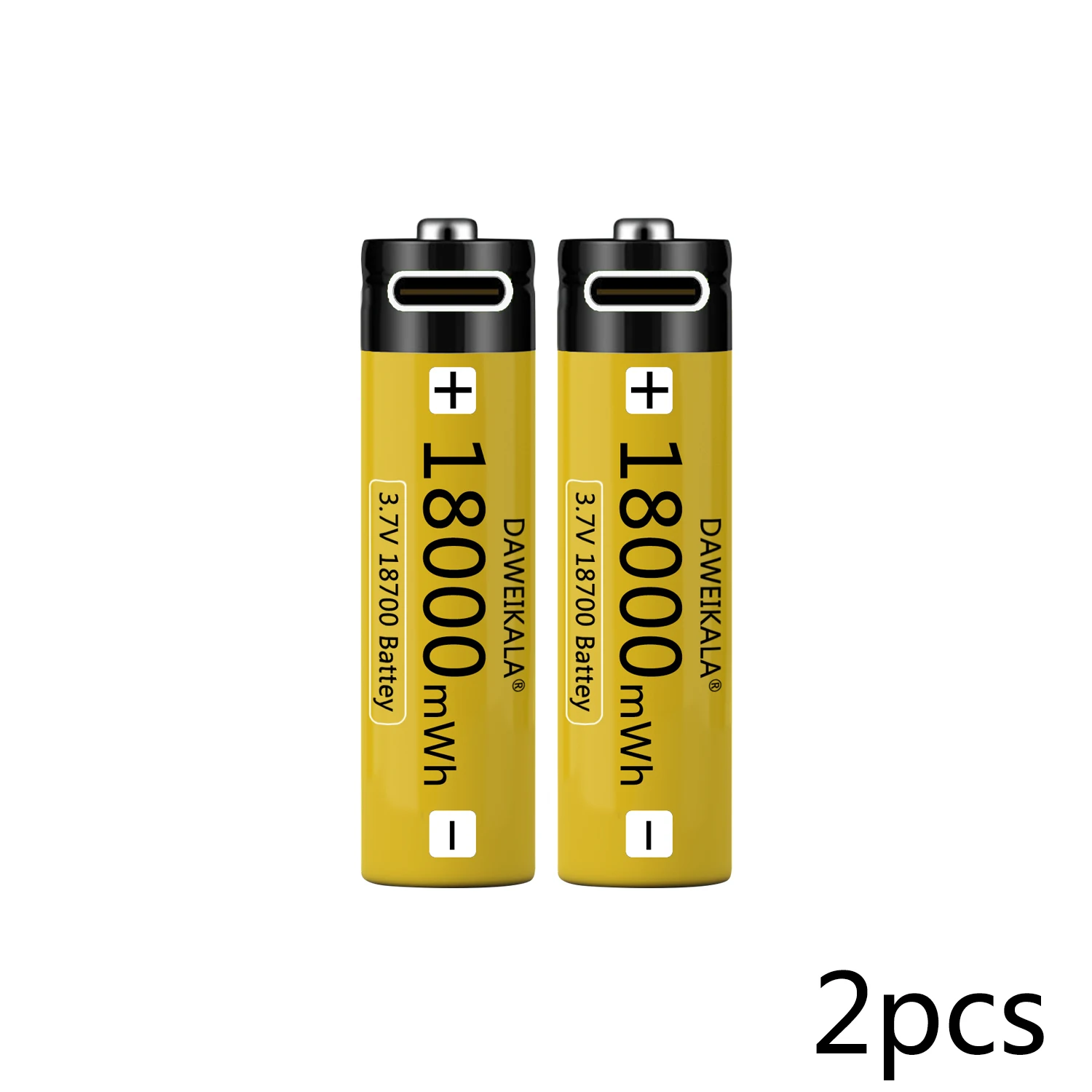 18650 Battery USB Type-C 18700 3.7V 18000mWh USB Rechargeable Li-ion Battery for Flashlight Electric Mobile phone Toy Battery: black