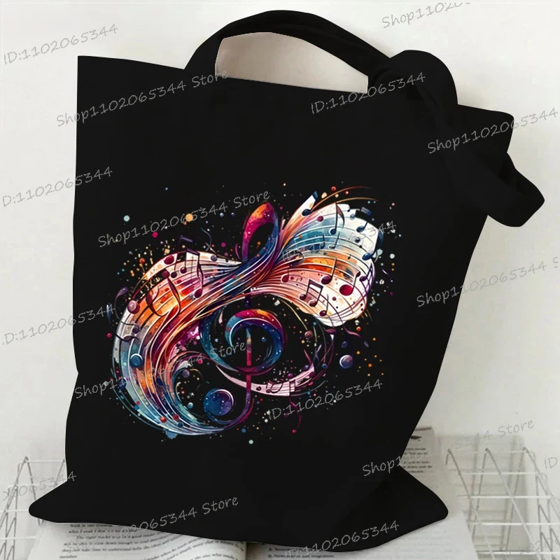 Dameshandtassen met muzieknotatie, canvas tas, grappige aquarel muzieknoot schoudertas voor tieners, zijtas voor dames: Bruin