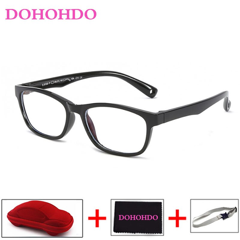 DOHOHDO okulary dla dzieci dziewczyny chłopiec elastyczne oprawki robić okularów okulary dla dzieci zdrowe ramki silikonowe oprawki robić okularów dziecko za darmo: czarny-R