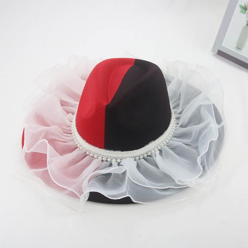 Sombrero Fedora de fieltro para hombre y mujer, gorro de ala grande de 9,5 cm, de retales en negro, blanco y rojo, informal de lujo: 10
