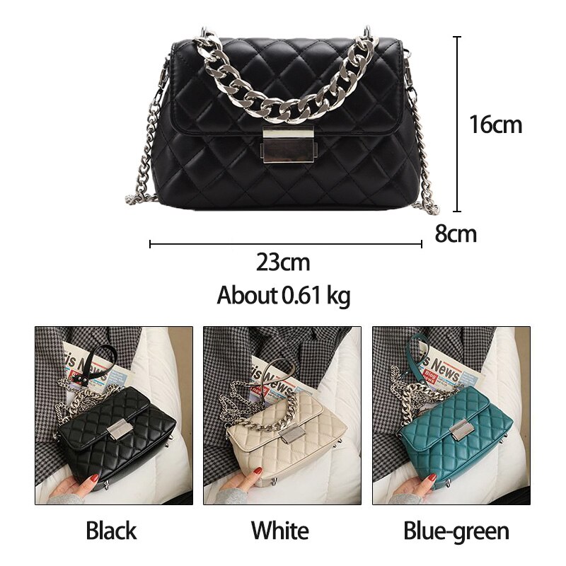 ATLI Neue Silber Kette Kleine Klappe Umhängetaschen für Frauen PU Leder Schulter Handtasche