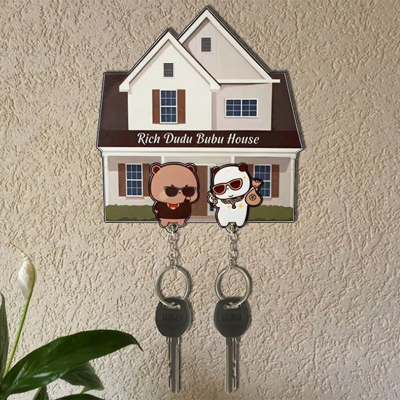 Creatieve Muur Sleutelhouder Leuke Cartoon Acryl Sleutelhanger Hanger Sleutel Haken Organizer Rack Home Decor Koelkast Stickers