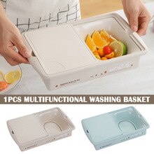Multifunctional Washing Basket Wheat Straw Double Drain with Cutting Board DAG-ship