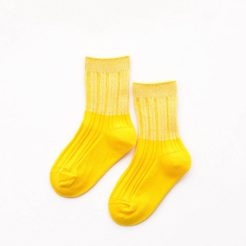 Children Night Light Luminous Cotton Socks Autumn Solid Double Color Stripe Socks for Kids Boys Girls 1-8 Years Old: Yellow / 6-8 years old