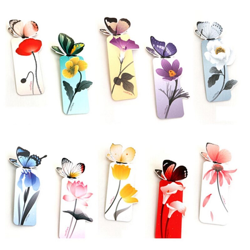 2PCS Flower Print Bookmark Stationery Mini Paper 3D Stereo Butterfly Bookmarks For Girls Women Books Marks Random Color