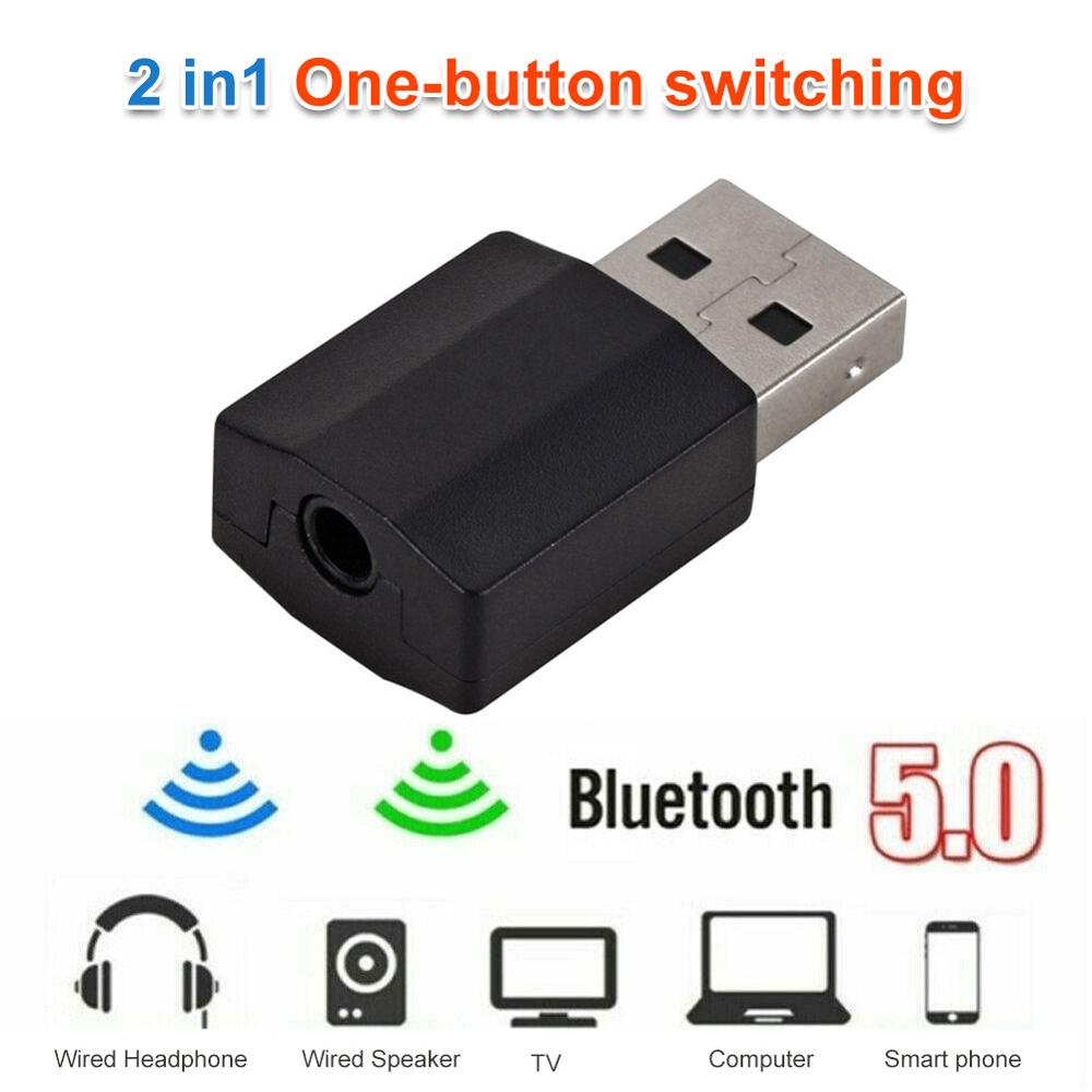 2 in 1 USB 3.5mm Bluetooth 5.0 Audio Adapter Transmitter Mini Bluetooth Receiver for TV/PC Car AUX Speaker
