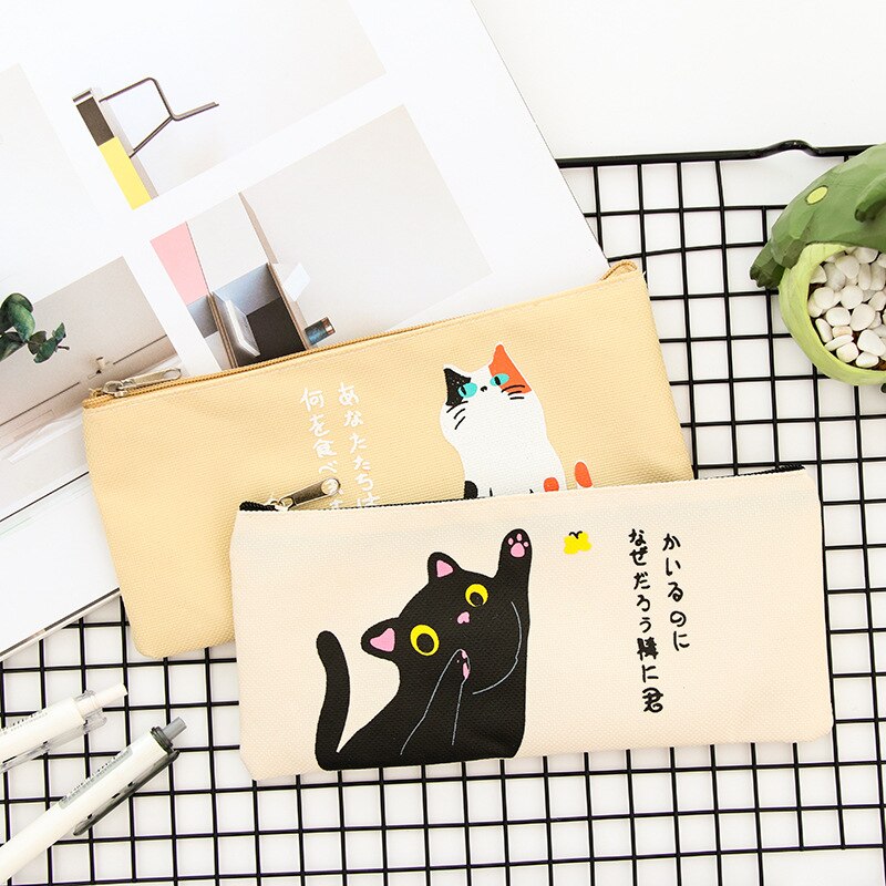 Schattige katten etui kawaii canvas etui met rits etui etui trousse scolaire pennenbakje voor school koreaanse schrijfwaren