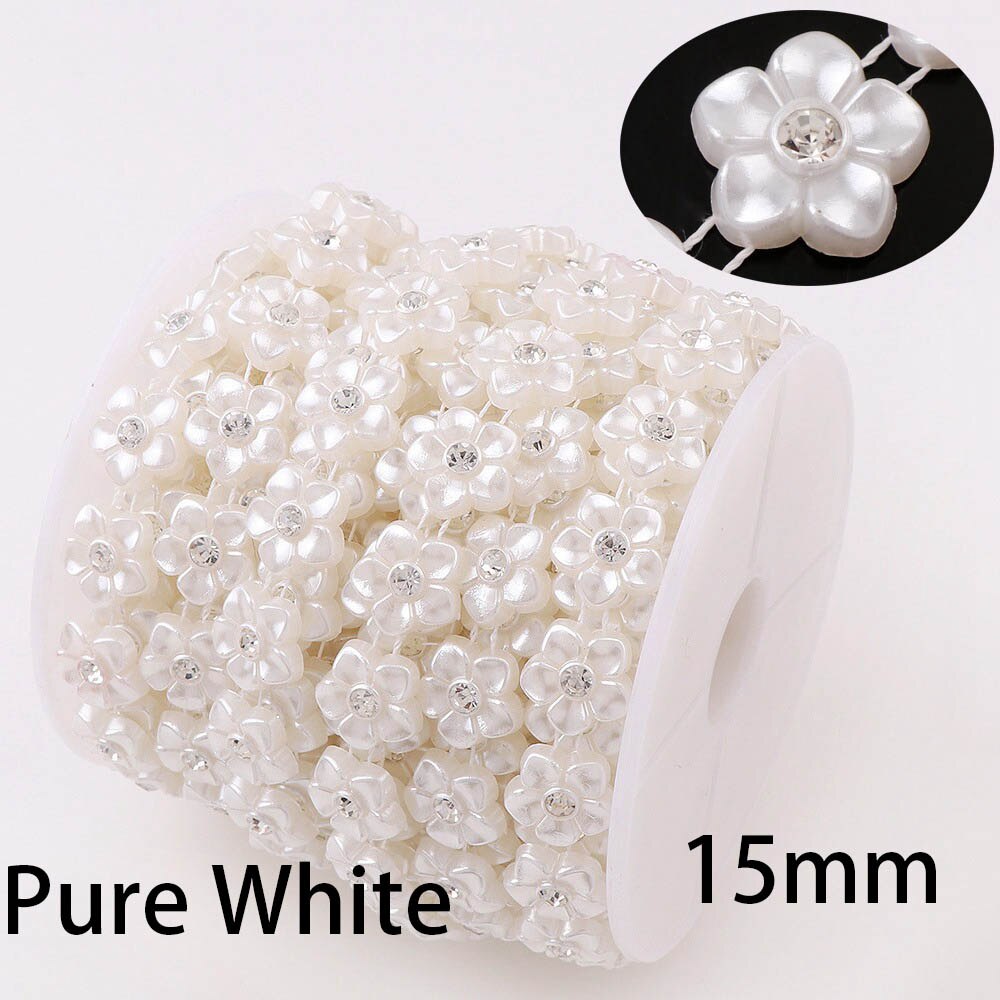 Línea de pesca con forma de flor, 1 yarda, cadena de cuentas de perlas de espalda plana Artificial para materiales de decoración para boda DIY, accesorio: 6