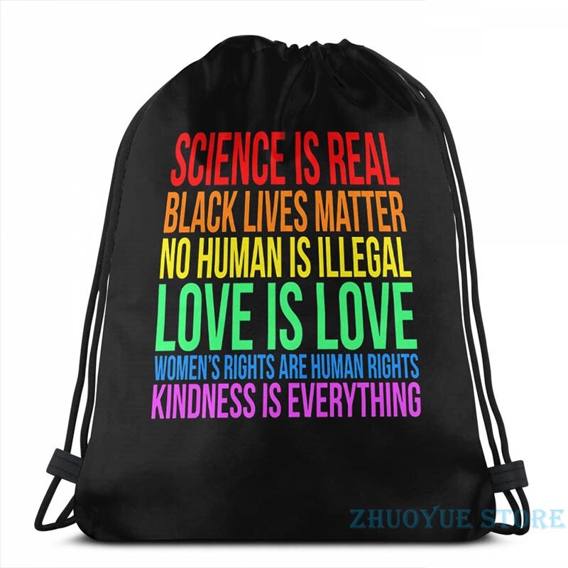 Liefde Vriendelijkheid Wetenschap Zwart Leven Lgbt Gelijkheid Usb Lading Rugzak Mannen Schooltassen Vrouwen Tas Reizen Laptoptas: Drawstring Bag