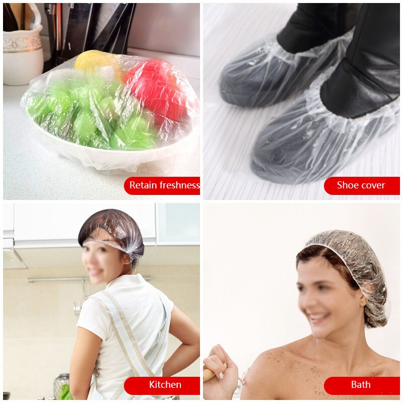 Gorros de ducha desechables, gorro de baño elástico, transparente, para Spa, peluquería, Hotel, 100 unids/lote