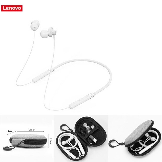 Original Lenovo HE05 Bluetooth 5.0 Neckband Wireless headphones Stereo Sports Magnetic Headphones Sports Running IPX5 Waterproof: HE05 White Add Bag