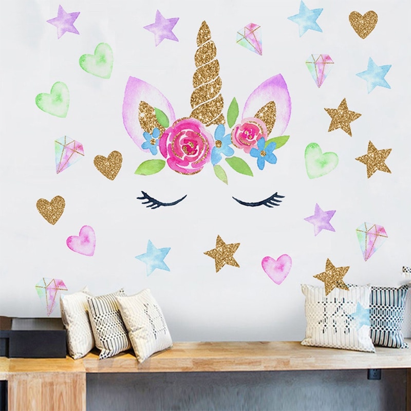 Glød i mørket stjerner wallstickers til børn baby soveværelse loft boligindretning lysende stjerner enhjørning wallstickers