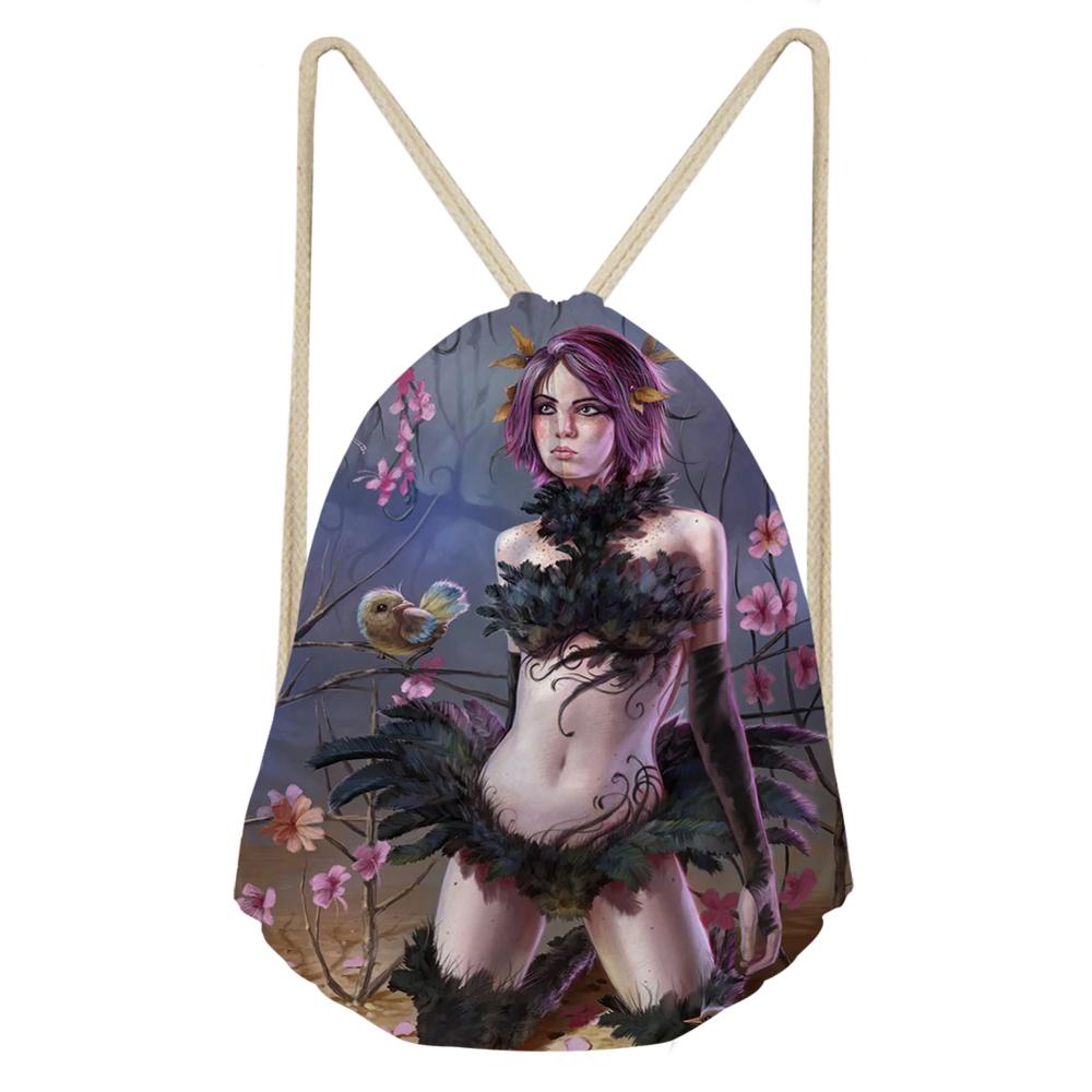 Gothic Dark Art Koord Tassen Voor Vrouwen Meisjes Trekkoord Rugzak Rugzak Black Travel Opslag Pouch Mochila Bundel Zak