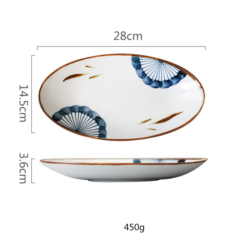 Keramische Plaat Ovale Vis Schotel Japanse Stijl Sushi Plaat Huishoudelijke Servies Plaat Fruitschaal Creatieve Keramische Servies: three leaves