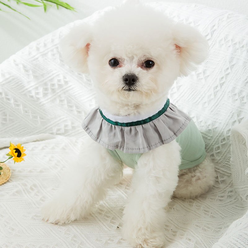 T-shirt pet Clothing dogs Cartoon vest dog Clothes small Costume Breathable French Bulldog cute summer green boy collar perro