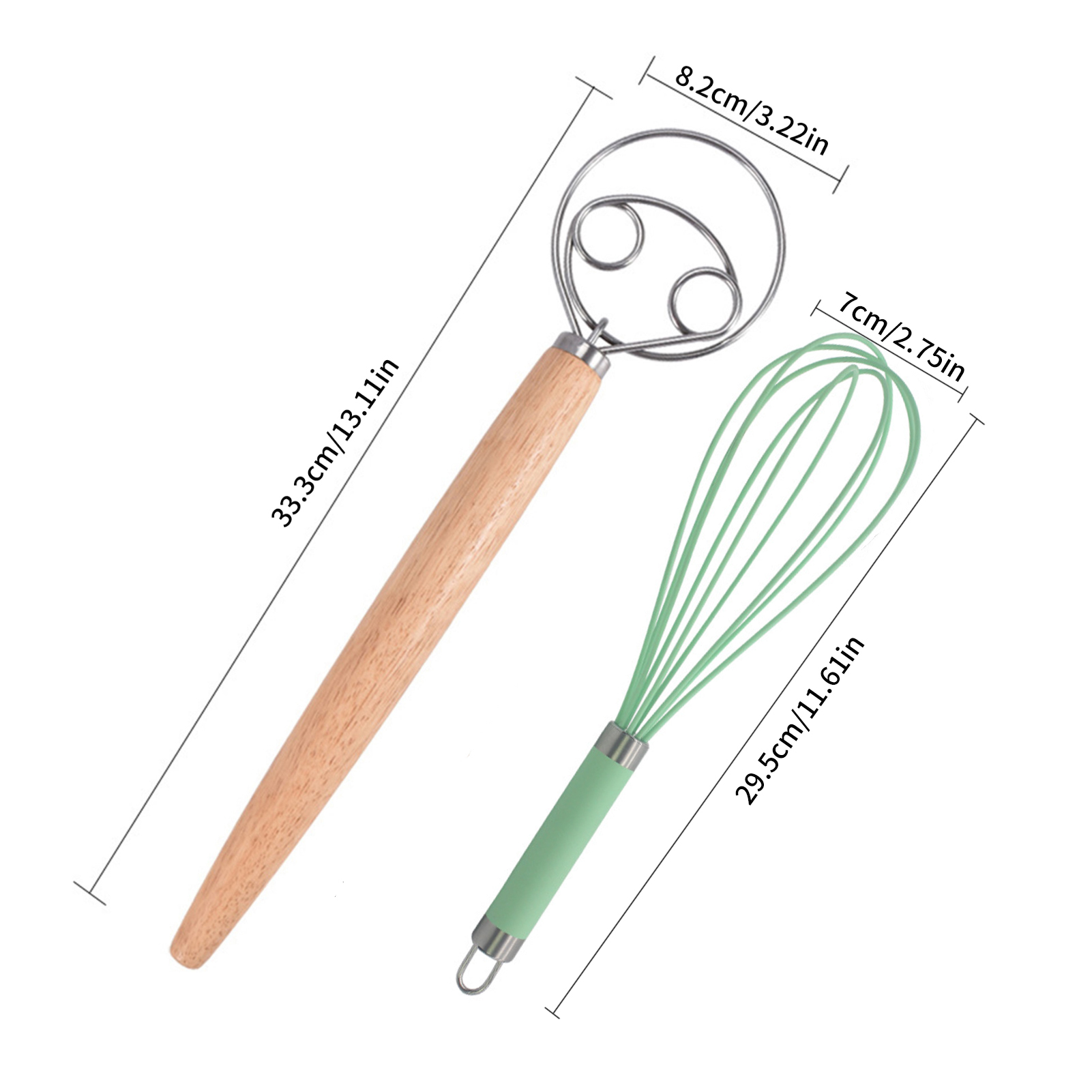 DIY Bread Making Tools Set Danish Dough Whisk+ Egg Beater Flour Coil Agitator Whisk Stick Oak Wood Handle Blender: B