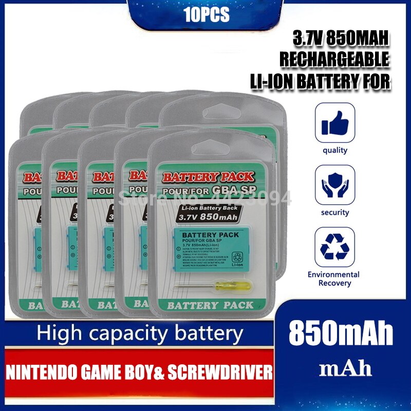 3.7v 850mAh Rechargeable Lithium-ion Battery + Tool Pack Kit for Nintendo Gameboy Advance GBA SP Replacement: 10PCS