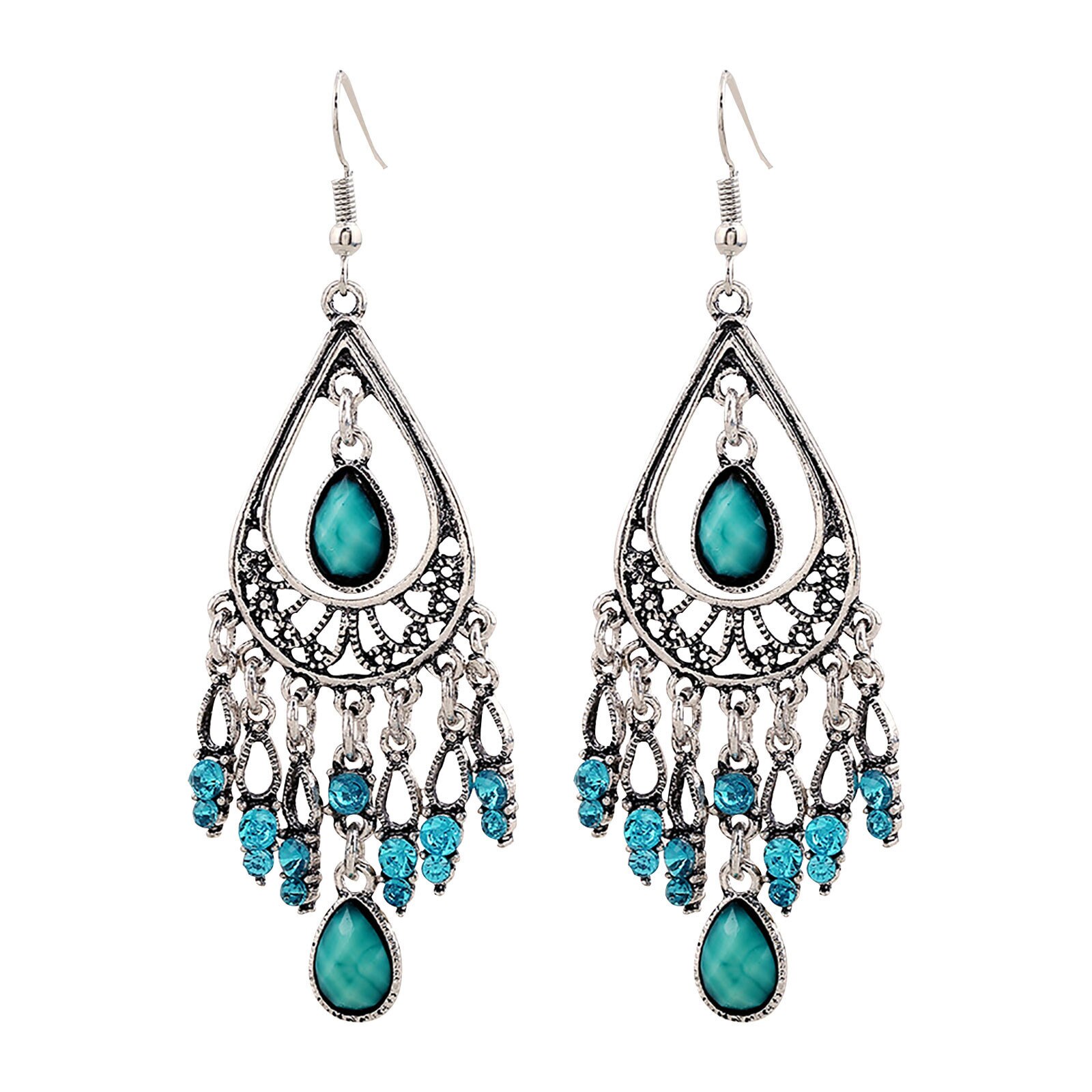 Pendientes de borla con piedra preciosa en forma de gota para mujer, aretes, estilo bohemio, Vintage, tallado, para ,: Color dorado