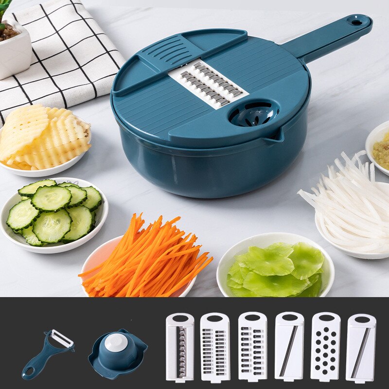 Gemüse Cutter 6 in 1 Multislicer Manuelle Reibe für Gemüse Schäler Heimat Manuelle Gemüse Cutter Gemüse Schneidemaschine Zerhacker: Marine