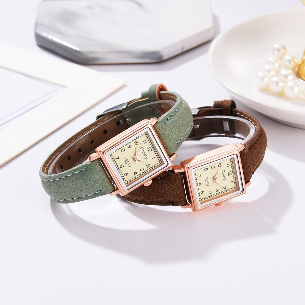 2PCS /Set Women Leather Belt Dress Quartz Clock Square Dial Sport Casual Bracelet Ladies Wrist Watch Relogio Reloj Mujer