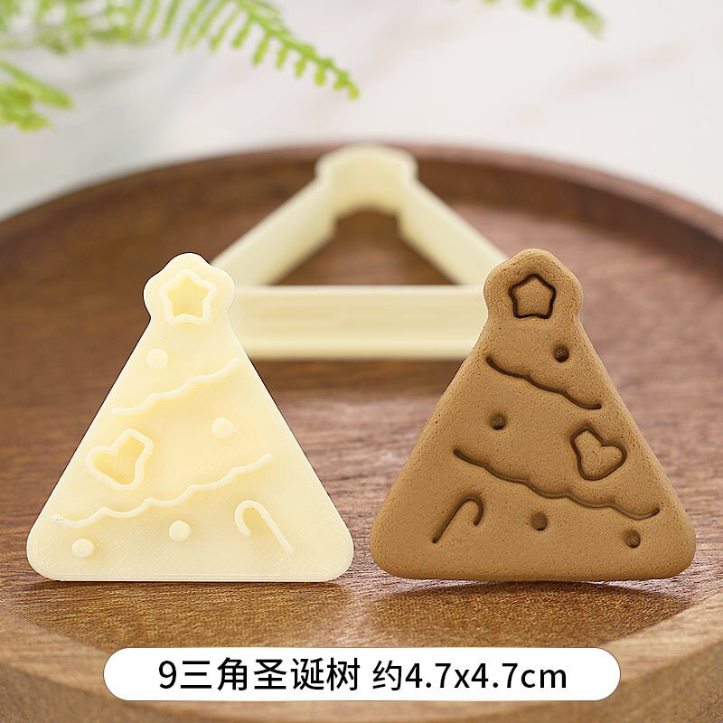 Cartoon Kerst Serie Biscuit Mold Driehoek Ronde 3D Drie-Dimensionale Drukken Keuken Handgemaakte Biscuit Cutter Bakken Tool: Style 9